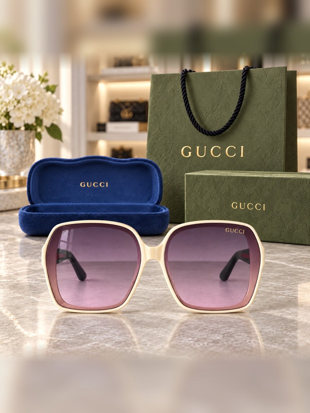 Gucci Ivory Purple Gradient Sunglasses
